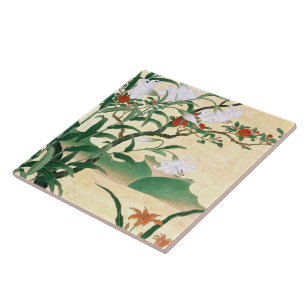 Asian White Lilies Red Roses Flowers Tile