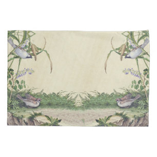 Asian Wildflower Flowers Birds Meadow Pillowcase