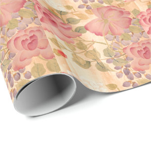Asian Wisteria Roses Floral Flowers Wrapping Paper