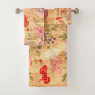 Asian Wisteria Roses Flowers Bath Towel Set