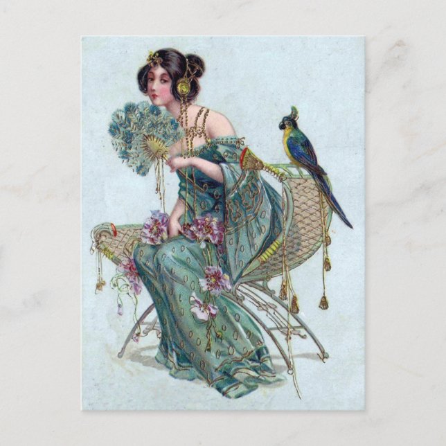 Asian Woman Lady Painting Vintage Art Postcard (Front)