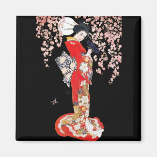 Asian Woman with Cherry Blossom Night Magnet