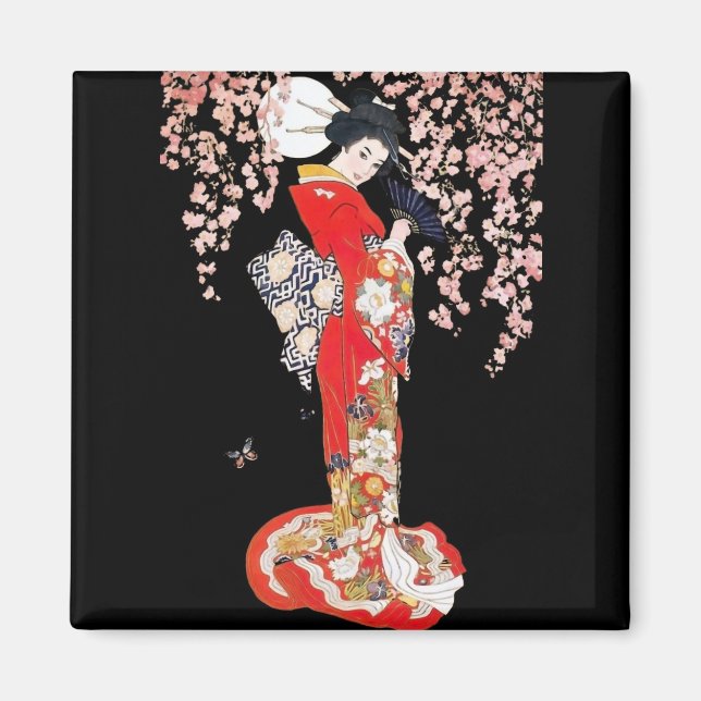 Asian Woman with Cherry Blossom Night Magnet (Front)
