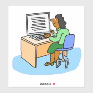 Asian woman working at a computer sticker