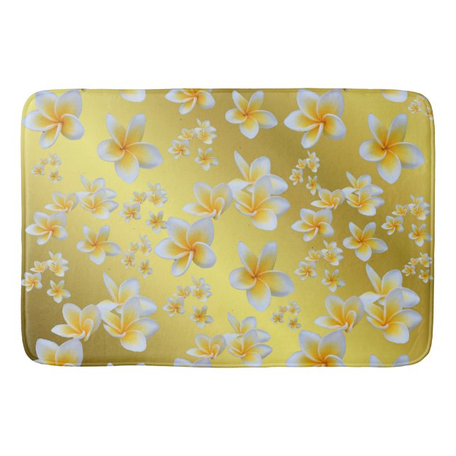 asian, yellow, white, bloom, bright, gold, floral bath mat (Front)