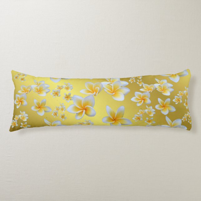 asian, yellow, white, bloom, bright, gold, floral body cushion (Front)