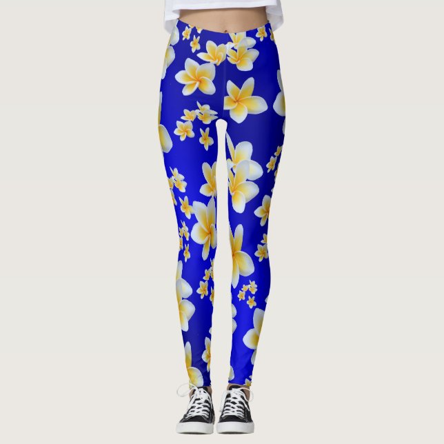asian, yellow, white, bloom, bright, gold, floral leggings (Front)