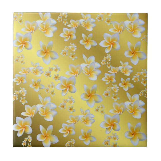 asian, yellow, white, bloom, bright, gold, floral tile (Front)