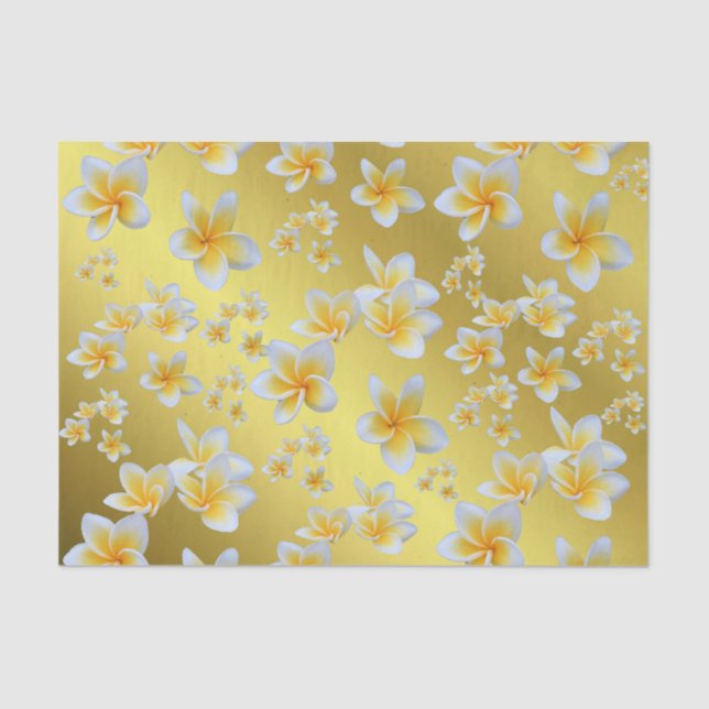 asian, yellow, white, bloom, bright, gold, floral tissue paper (Front)