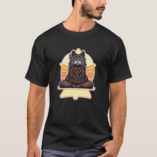 Asian Yoga Cat Deep in Meditation and Relaxation T-Shirt (Front)
