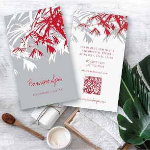 Asian Zen Red Bamboo Leaves Modern Oriental Spa Business Card