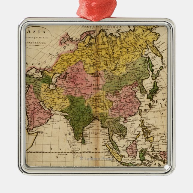 AsiaPanoramic MapAsia 3 Metal Tree Decoration (Front)