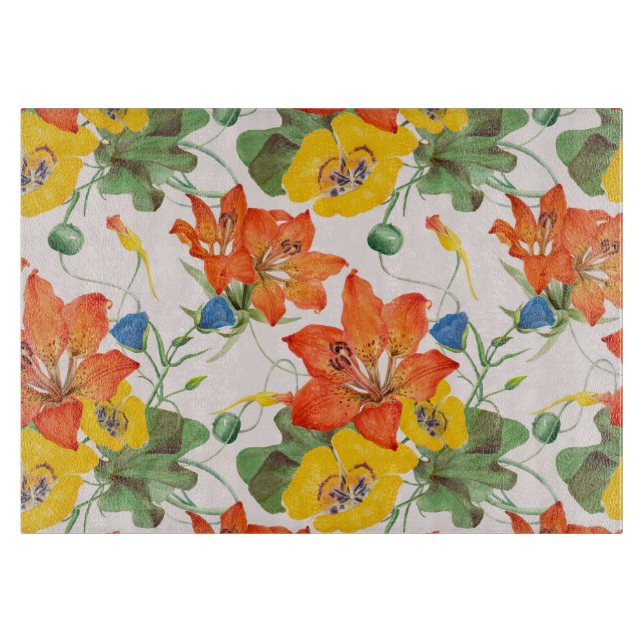 Asiatic lilies tulips morning glories pattern cutting board (Front)