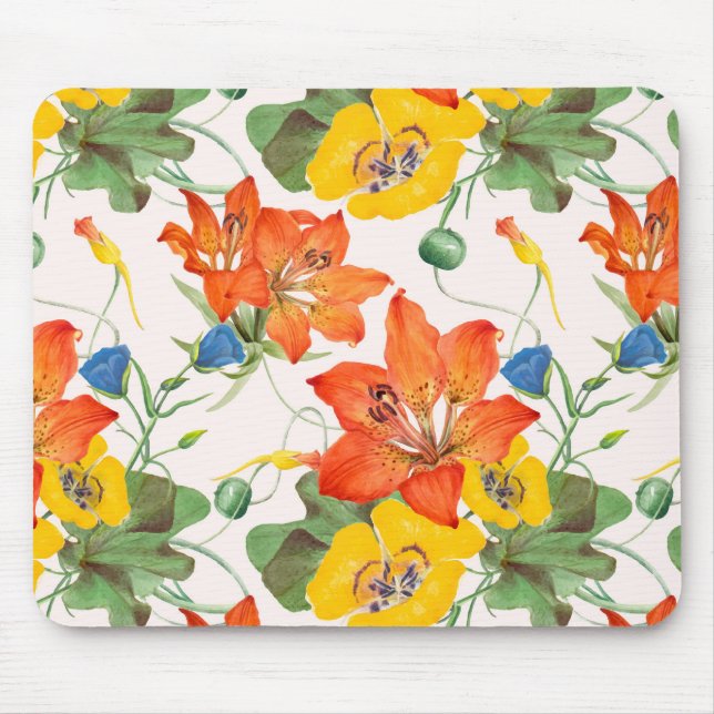 Asiatic lilies tulips morning glories pattern mouse mat (Front)