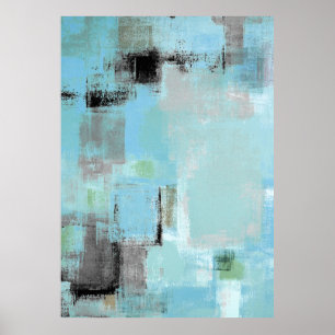 'Aside' Blue and Grey Abstract Art Poster Print