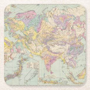 Asien u Europa - Atlas Map of Asia and Europe Square Paper Coaster