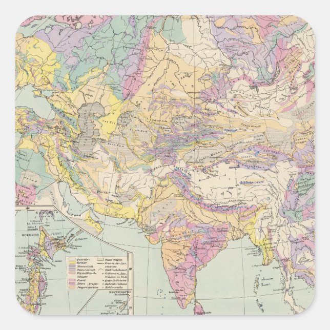 Asien u Europa - Atlas Map of Asia and Europe Square Sticker (Front)