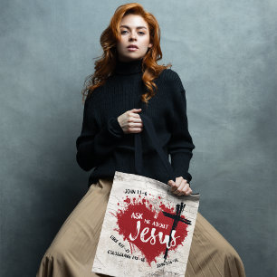 ASK ABOUT JESUS Christian Evangelism Red Graffiti Tote Bag