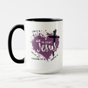 ASK ABOUT JESUS Christian Gospel Scripture Purple  Mug