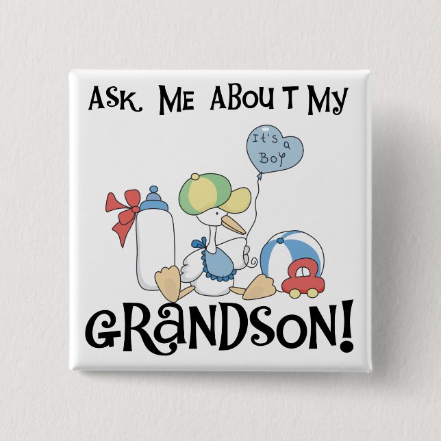 Ask About My Grandson Tshirts and Gifts 15 Cm Square Badge (Front)