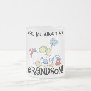 Ask About My Grandson Tshirts and Gifts Frosted Glass Coffee Mug