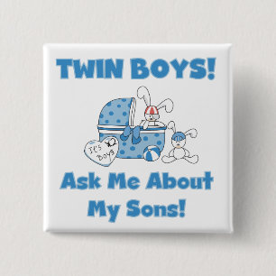 Ask About My Twin Sons Tshirts and Gifts 15 Cm Square Badge