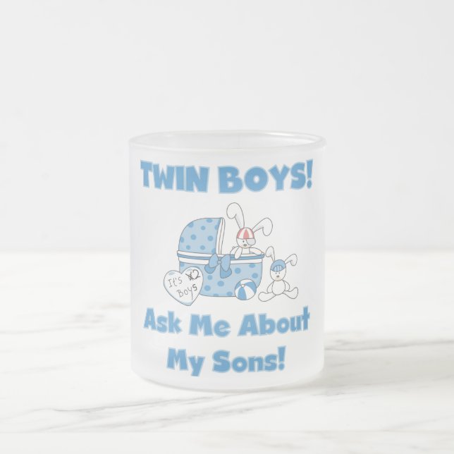 Ask About My Twin Sons Tshirts and Gifts Frosted Glass Coffee Mug (Center)