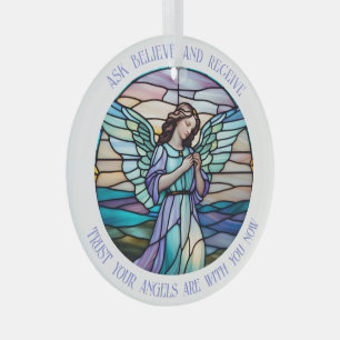 Ask, Believe, Receive Angel Lilac, Aqua Stained Glass Tree Decoration