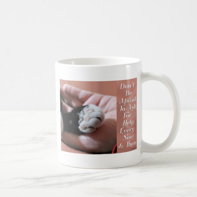 Ask For Help Cute Cat Paw Photo Inspirational Coffee Mug (Right)