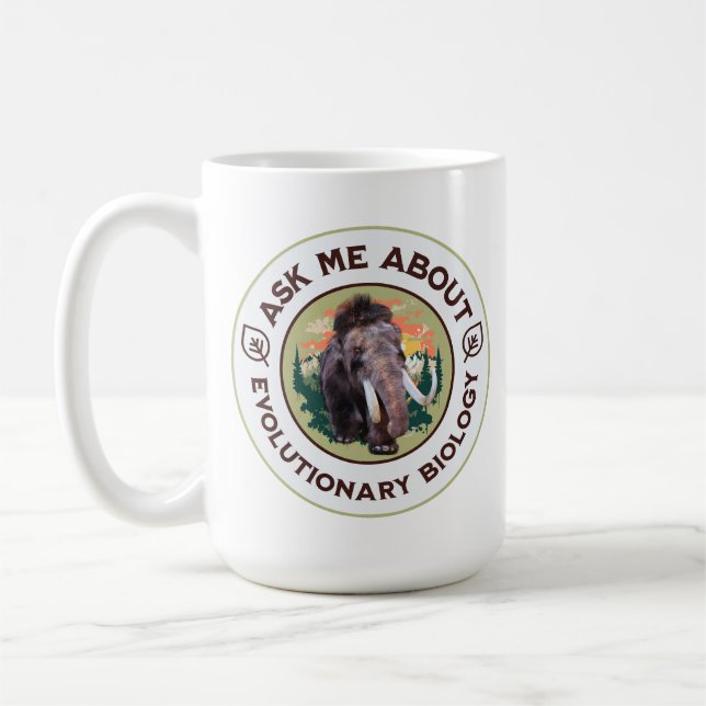 Ask Me About Evolutionary Biology Woolly Mammoth Coffee Mug (Left)