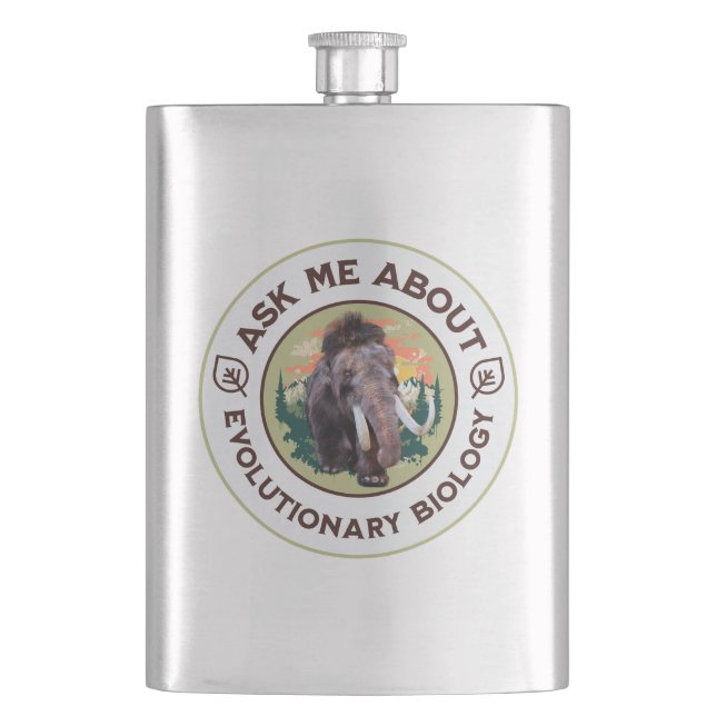 Ask Me About Evolutionary Biology Woolly Mammoth Hip Flask (Front)