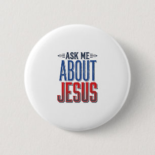 Ask Me About Jesus Vintage Christian Shirt Design 6 Cm Round Badge