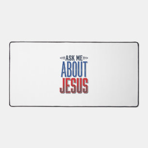 Ask Me About Jesus Vintage Christian Shirt Design Desk Mat
