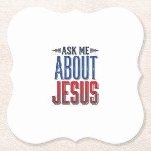 Ask Me About Jesus Vintage Christian Shirt Design Paper Coaster