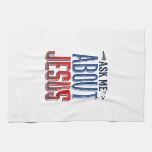 Ask Me About Jesus Vintage Christian Shirt Design Tea Towel
