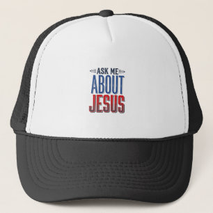 Ask Me About Jesus Vintage Christian Shirt Design Trucker Hat