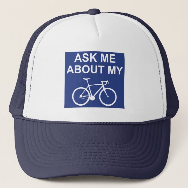 Ask Me About My Bike Trucker Hat (Front)