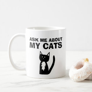 Ask Me About My Cats Black White Tuxedo Kitten Coffee Mug