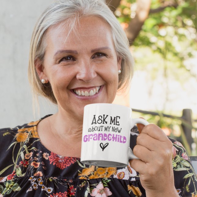 Ask Me About My New Grandchild Initial Pink Coffee Mug (Creator Uploaded)