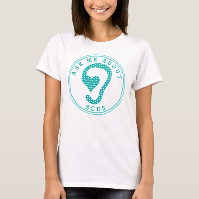 Ask me about SCDS (Aqua and Polka Dot) T-Shirt (Front)
