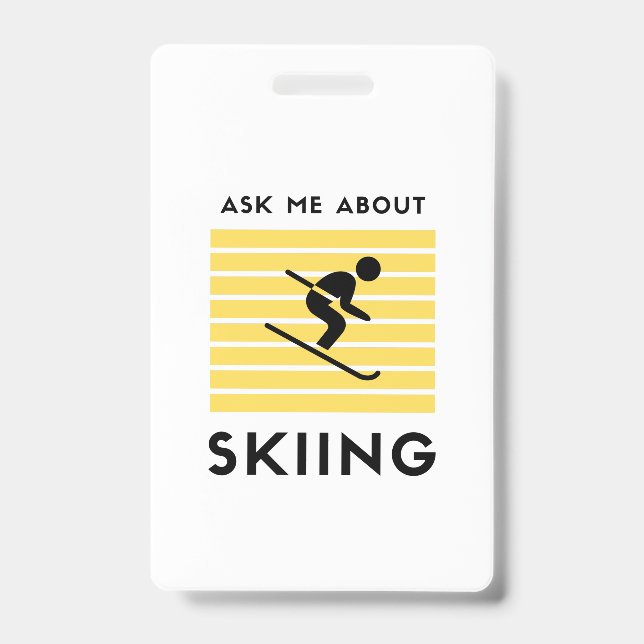 Ask me about skiing winter sport ID badge (Front)