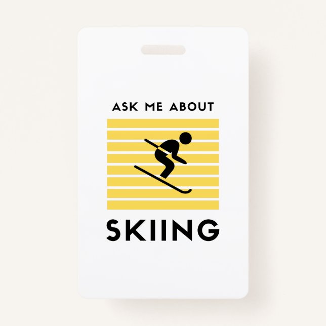 Ask me about skiing winter sport ID badge (Front)