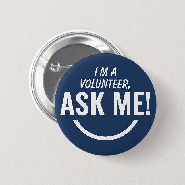 Ask Me Blue Volunteer Badge Pinback (Front & Back)