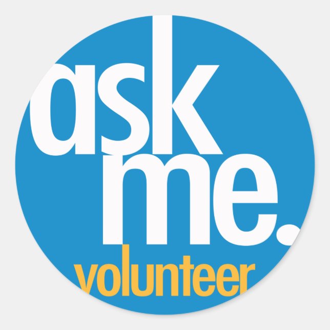 Ask Me. Blue volunteer sticker (Front)