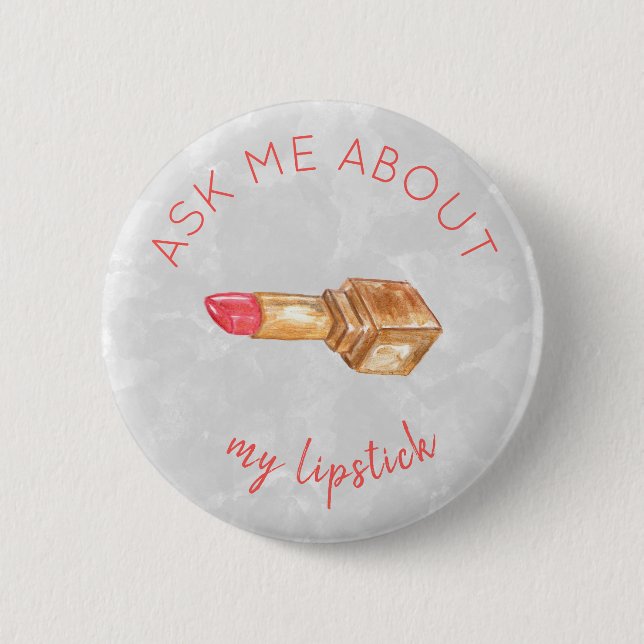 Ask me gold red lipstick and swatch promotional 6 cm round badge (Front)