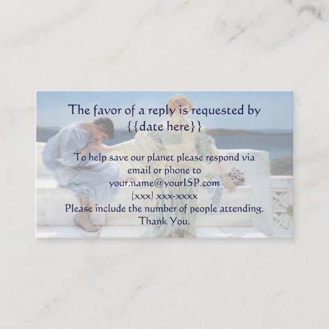 Ask Me No More by Alma Tadema Wedding RSVP Enclosure Card (Front)