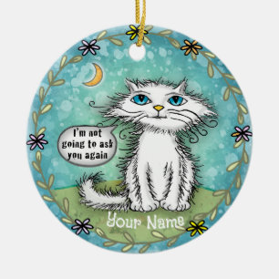 Ask You Scraggles Cat  Ceramic Tree Decoration