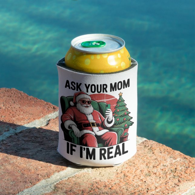 Ask Your Mom Funny Santa Snarky Retro Xmas Can Cooler (In Situ Pool)