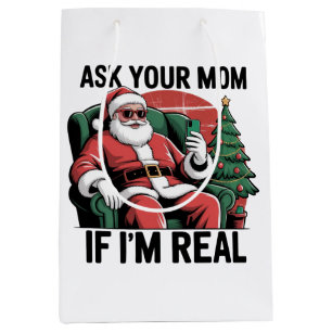Ask Your Mum Funny Santa Snarky Retro Xmas Medium Gift Bag