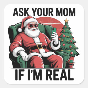 Ask Your Mum Funny Santa Snarky Retro Xmas Square Sticker